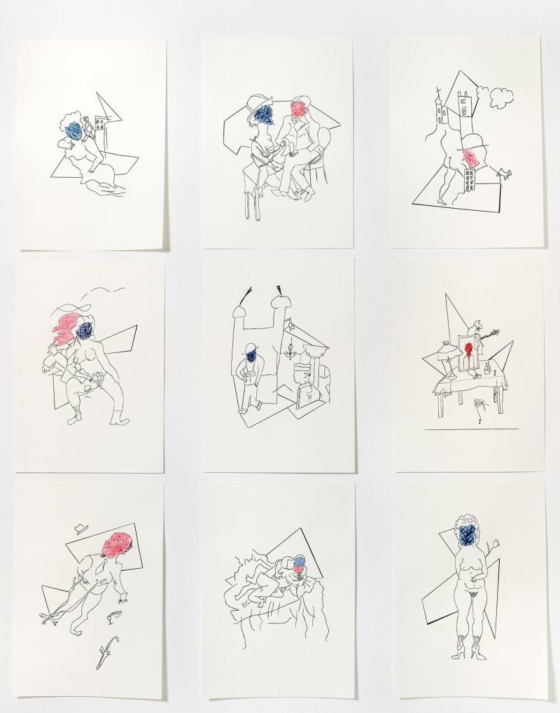 Chez Georgette, 9 Drawings with Embroidered Faces